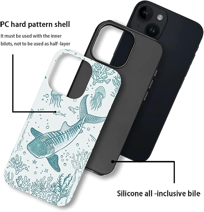 for iPhone 15 Plus Case, HH2 Ocean Whale Shark Hybrid 2 Layer Hard Shell - Image 3