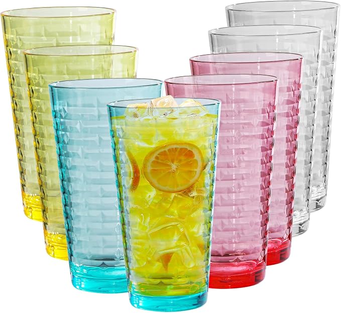 BPA-Free Plastic Tumblers 8 Pack | Reusable Dishwasher Safe | Stackable by AKMQYM