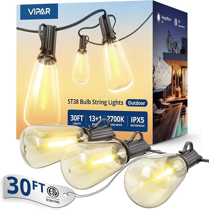 VIPAR Outdoor String Lights 30FT LED Patio Lights Waterproof by VIPAR