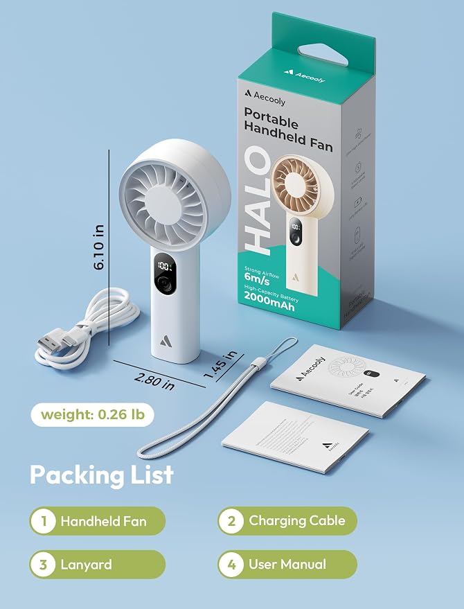 Aecooly Mighty Portable Fan, Powerful Handheld Fan, USB Rechargeable, Mini - Image 8
