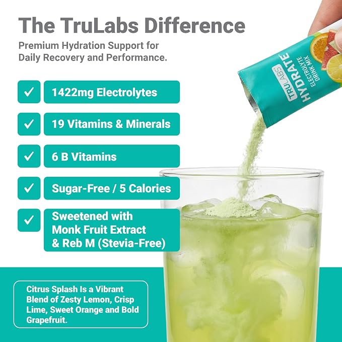 TRULABS Hydrate Electrolyte Drink Mix – Citrus Splash Flavor, Sugar-Free - Image 2