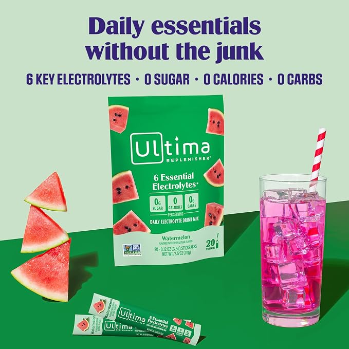 Ultima Replenisher Daily Electrolyte Powder – Watermelon, 20 Stickpacks – Zero - Image 2