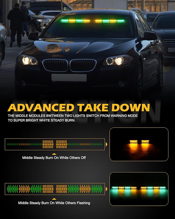 HLauto 604N Emergency Dash Strobe Lights: 2x16.8 inch Green Amber Security - Image 4