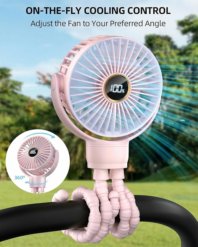 Portable Stroller Mini Fan, Small Rechargeable Personal Cooler w/ 360° Rotation - Image 2