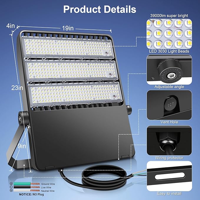 52200LM LED Stadium Flood Light Commercial Eqv 2400W Super Bright 145LM/W 5500K - Image 3
