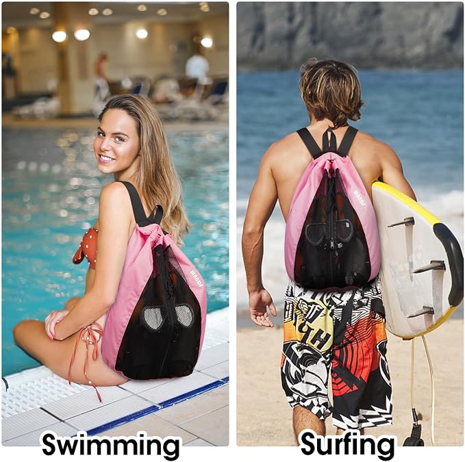 WANDF Swim Bag Mesh Drawstring Backpack Beach Backpack - Image 7
