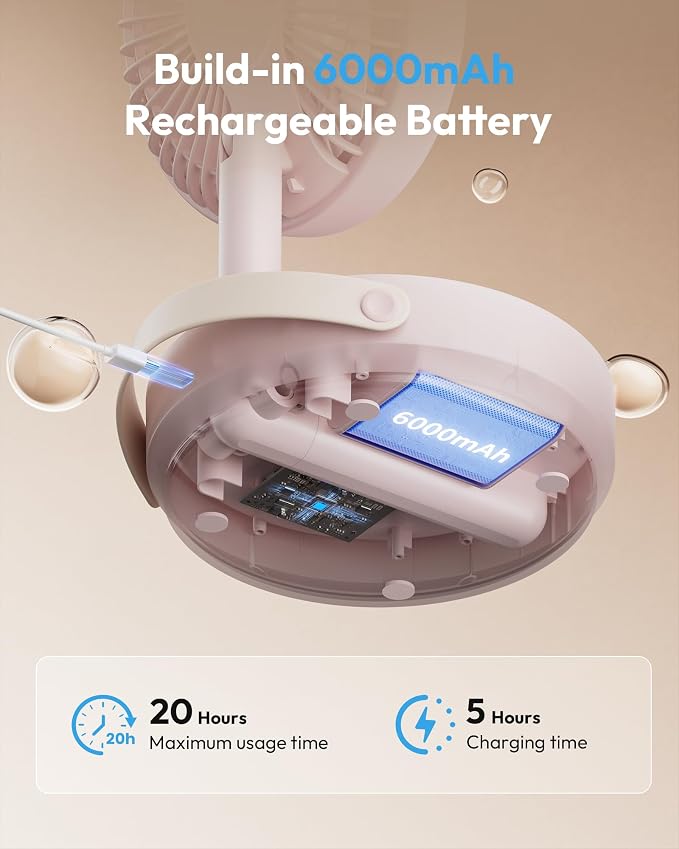 Gaiatop Foldable Small Desk Fan, 6000mAh Battery Powered Portable Fan - Image 5