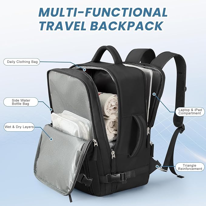 Sinaliy Large Travel Backpack for Women Men, Expandable 40L Carry On Backpack - Image 6