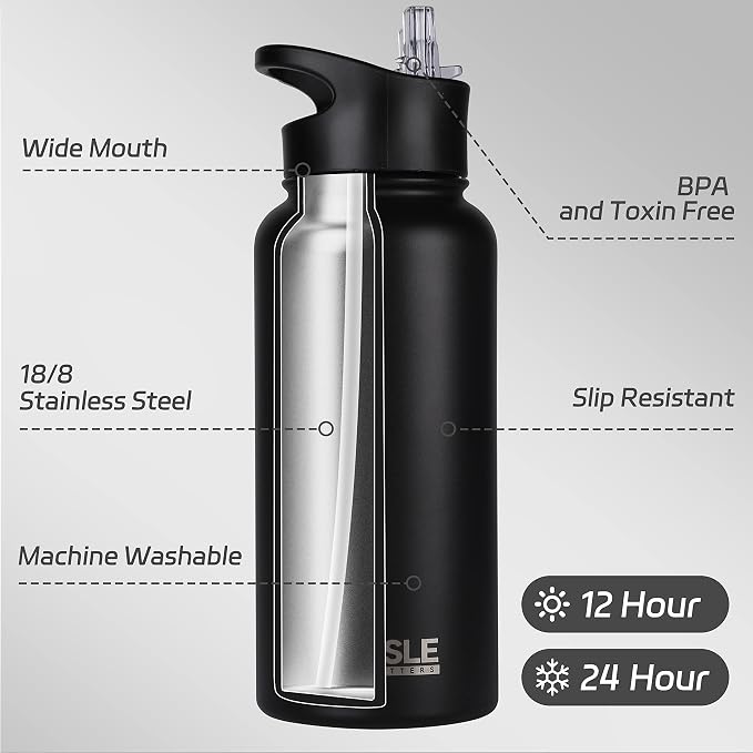 HASLE OUTFITTERS 32 oz Insulated Water Bottle Stainless Steel Double Walled - Image 2