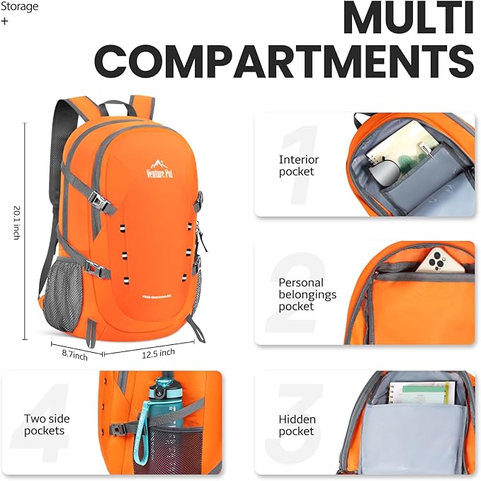 Venture Pal 40L Lightweight Packable Travel Hiking Backpack Daypack - Image 3