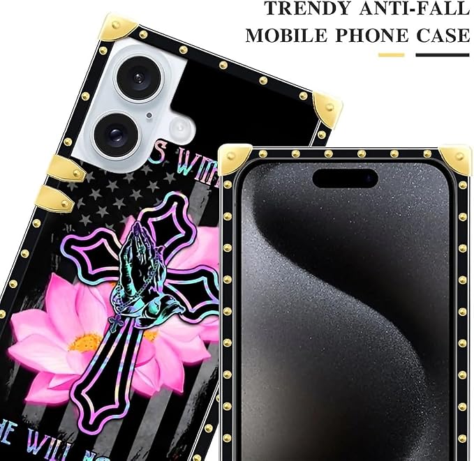 Compatible with iPhone 16 Case, Praying Cross Hands Luxury Golden Decoration - Image 4