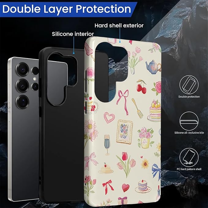 for Samsung Galaxy S25 Ultra Case, HL2 Aesthetic Bow Preppy Collage Hybrid 2 - Image 2