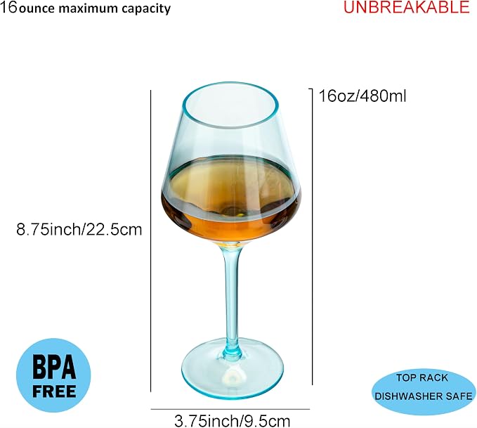 16-ounce Plastic Stem Wine Glasses, All Purpose Arcylic Glasses - Image 2