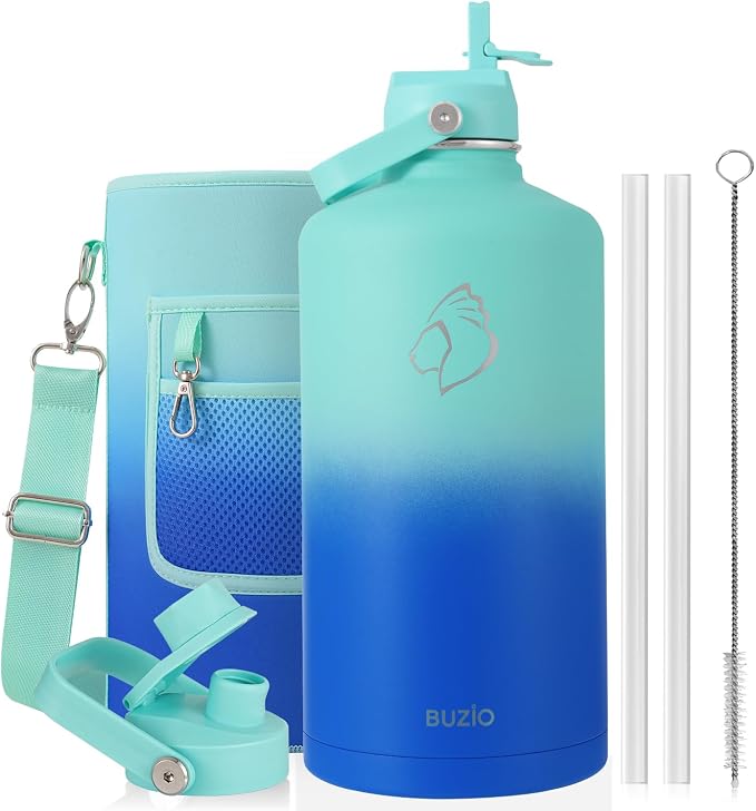 BUZIO 1 Gallon Water Jug with Straw Lid, 128oz Water Bottle Stainless Steel by BUZIO