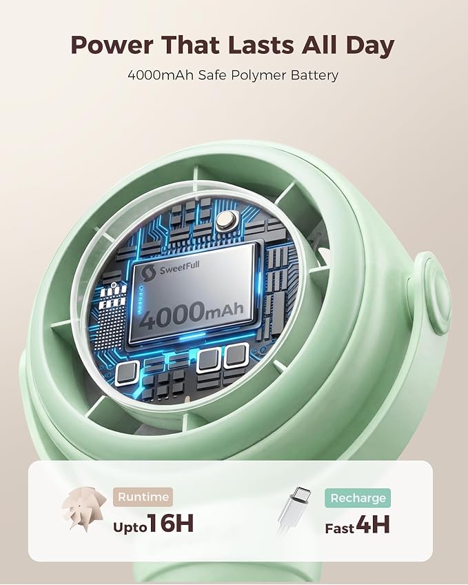 SWEETFULL Baby Stroller Fan - 4000mAh Rechargeable 4-Speed Quiet - Image 4
