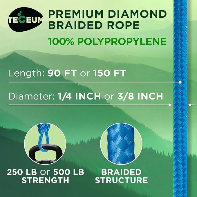 TECEUM Rope – 90 Feet x 1/4 Inch – Sky Blue – Strong All-Purpose Utility Rope – - Image 2