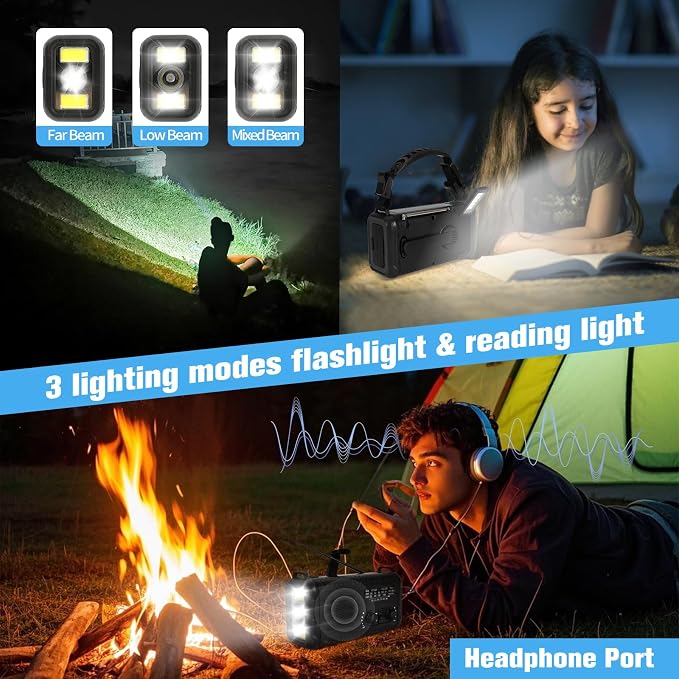 20000mAh Emergency Crank Radio, NOAA/AM/FM Portable Weather Radio, Solar Hand - Image 5