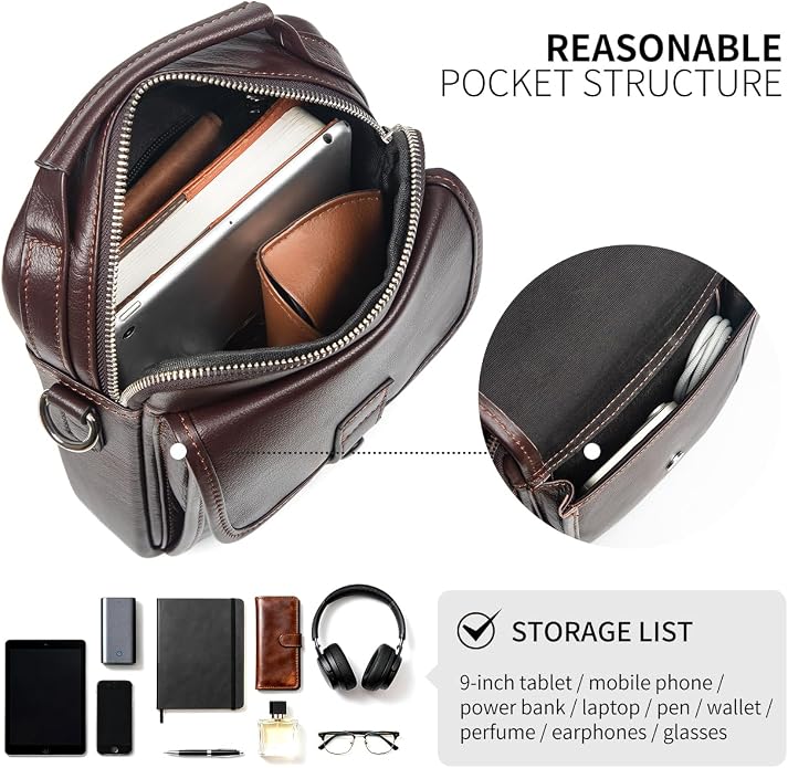 Augus Leather Small Messenger Bag - Image 6