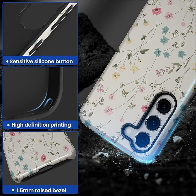 for Samsung Galaxy S23 Case, HL2 Beige Flower Branch Hybrid 2 Layer Hard Shell - Image 3