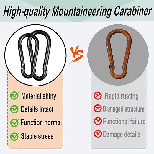 Black Carabiner, Heavy Duty Galvanized Steel Spring Snap Hook Carabiner Clips - Image 4