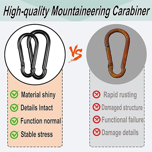 Black Carabiner, Heavy Duty Galvanized Steel Spring Snap Hook Carabiner Clips - Image 4