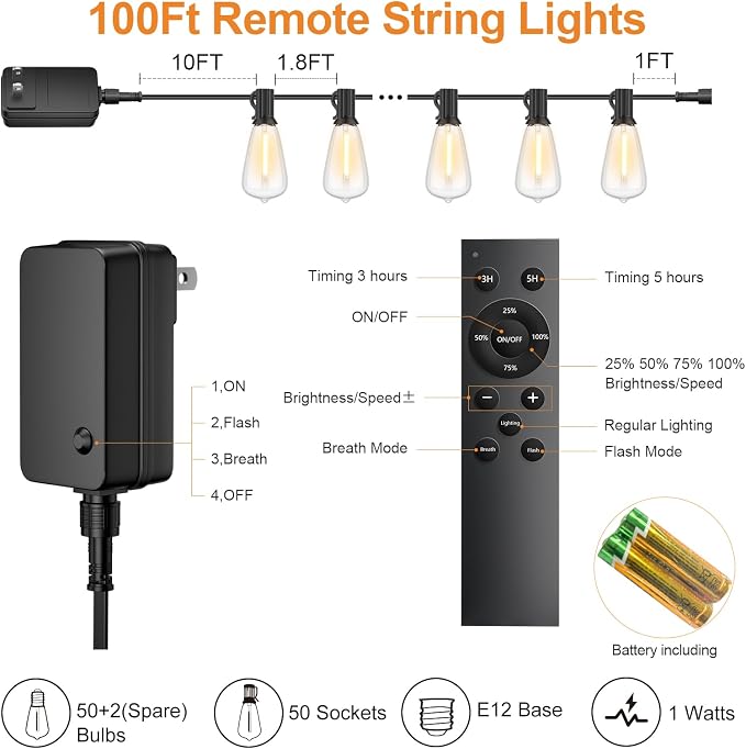 100FT Remote Outdoor String Lights - Image 7