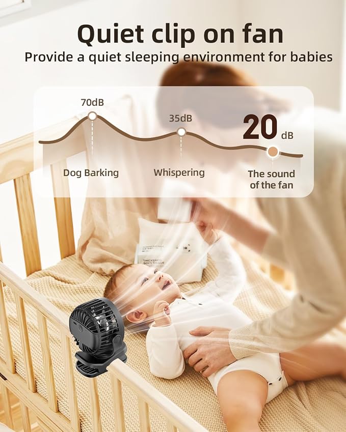 TUNISE Mini Clip on Fan, Battery Operated Desk Fan, Digital display，3 Speeds - Image 3