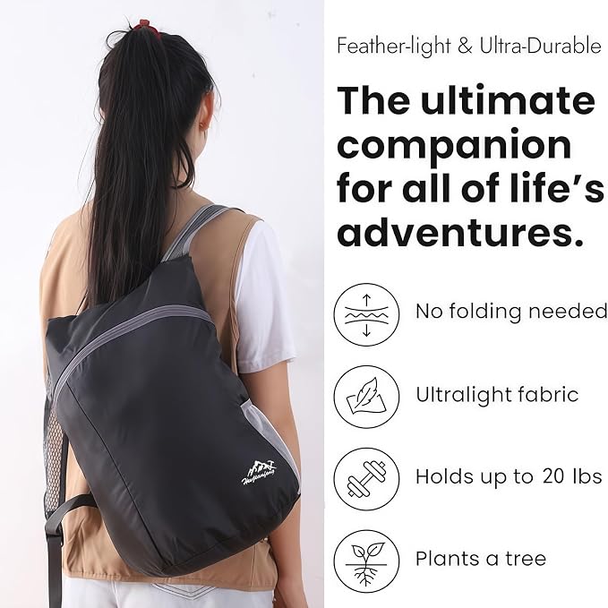 Ultra Lightweight Travel Foldable Backpack, Water Resistant Reusable Hiking - Image 3