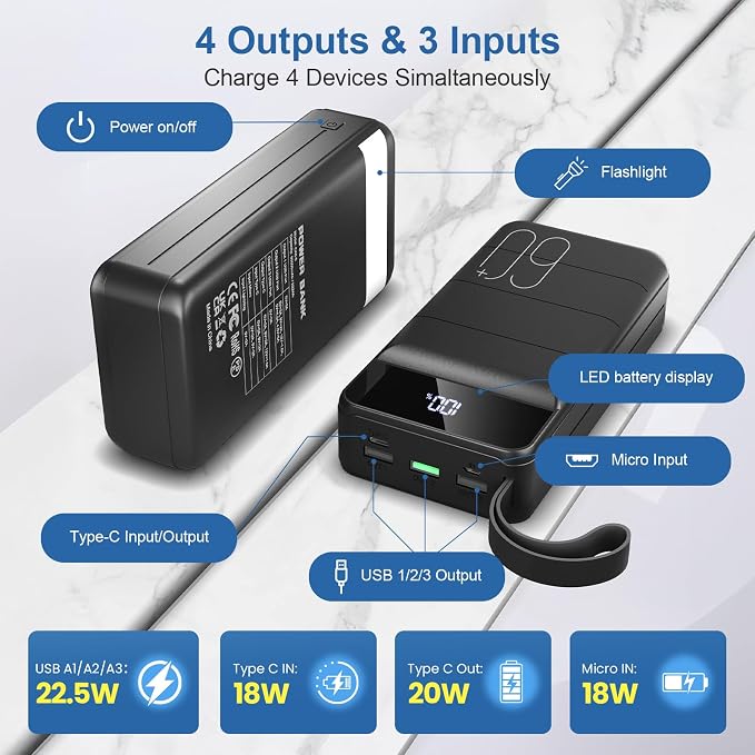 Portable Charger Power Bank 60000mAh Fast Charging 22.5W PD4.0 & QC 4.0 - Image 5