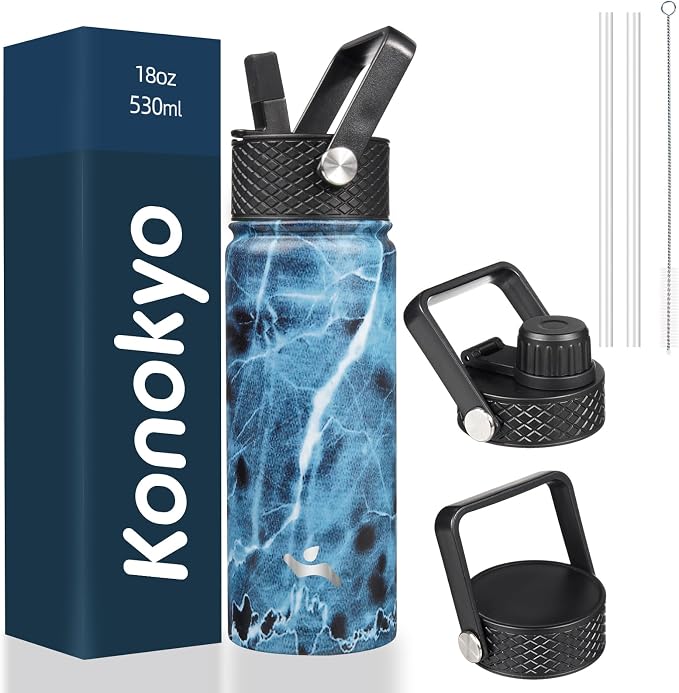 Konokyo 18 oz Insulated Water Bottle Stainless Steel Sport Bottles by Konokyo
