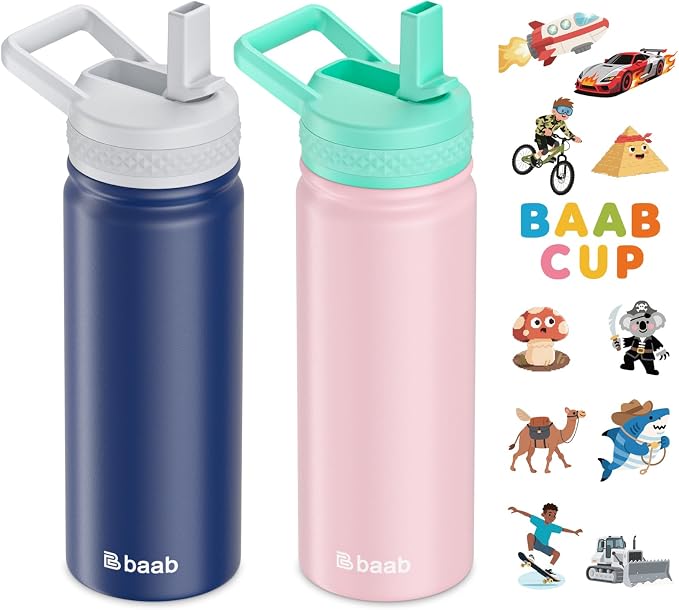 baab 18oz Kids Water Bottle, Insulated Water Bottle by baabKidWatterBottle
