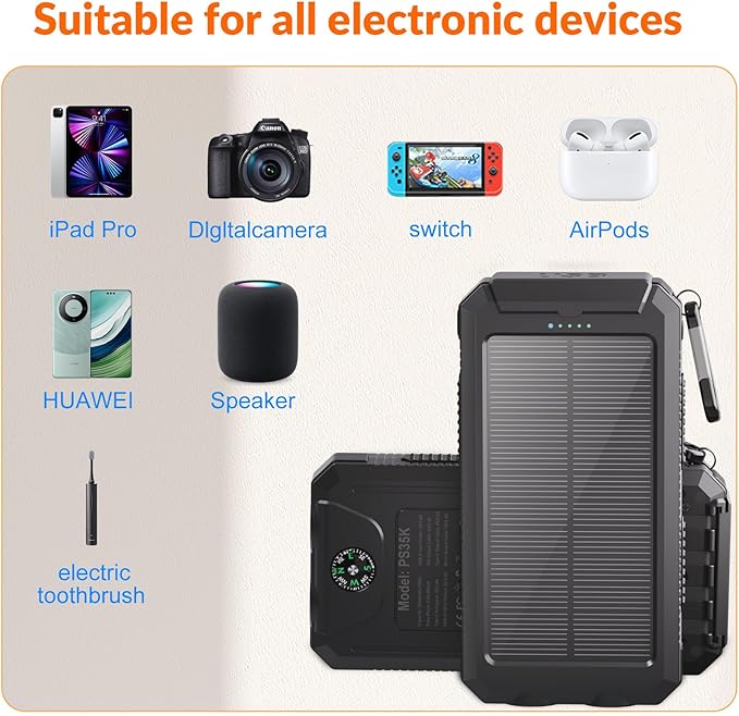 Solar Charger 20, Portable Power Bank, 4 Cables Outdoor Waterproof External - Image 5