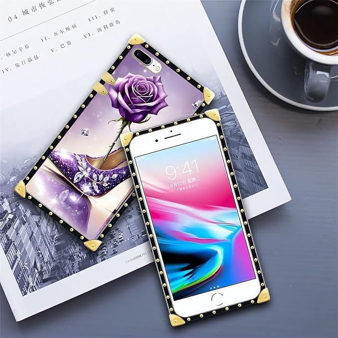Compatible with iPhone 8 Plus 7 Plus Case, High Heeled Purple Diamond Rose - Image 6
