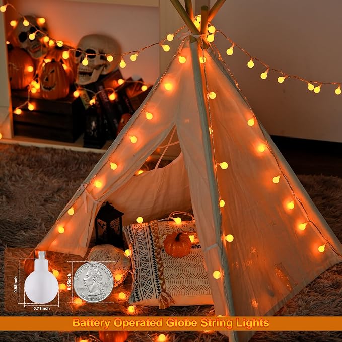 JMEXSUSS 100 LED Orange Globe String Lights Battery Operated, 33ft 8 Modes - Image 3