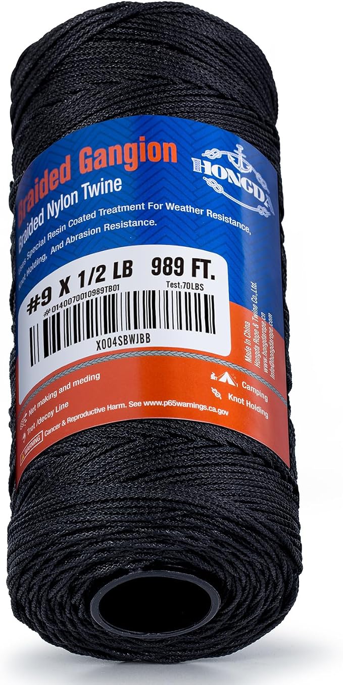 Hongda #9 Braided Bank Line Twine, 989 Feet Black Bonded Nylon Gangion Line - Image 5