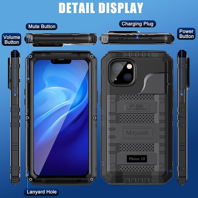 Mitywah Waterproof Case for iPhone 13, Heavy Duty Military Grade Drop - Image 6