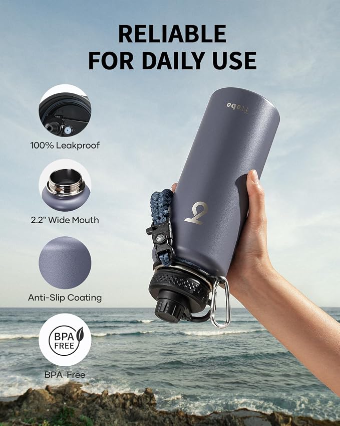 Trebo Water Bottle 40oz with Paracord Handle, Half Gallon Large Vacuum Triple - Image 5