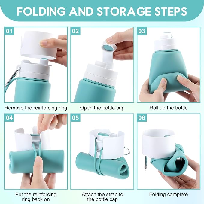 LemonRoad 2 Pcs 26 oz Silicone Collapsible Water Bottle, Portable Foldable - Image 7