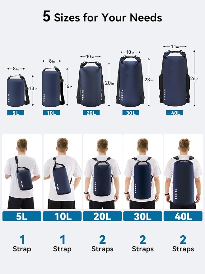 HEETA Waterproof Dry Bag for Women Men, 5L/10L/20L/30L/40L Roll Top Lightweight - Image 2