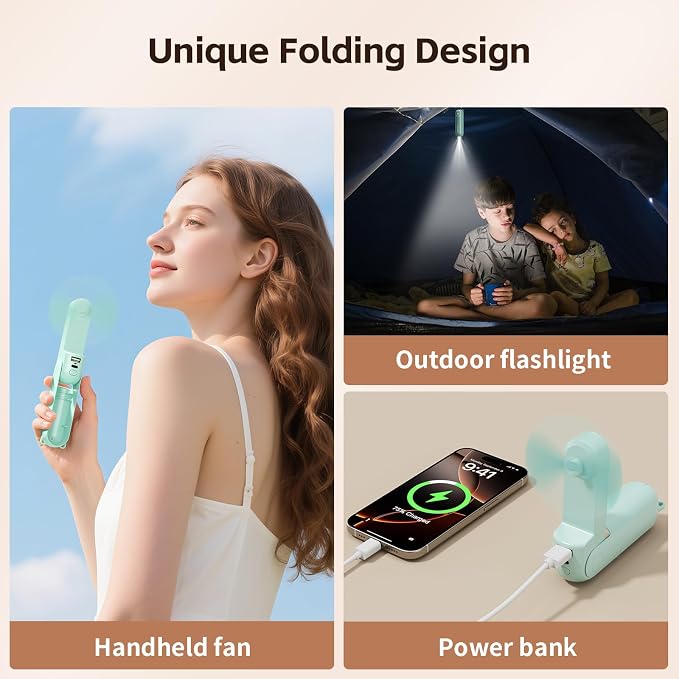 Mini Handheld Fan, USB Rechargeable 3 IN 1 Personal Cooler Fans - Image 4