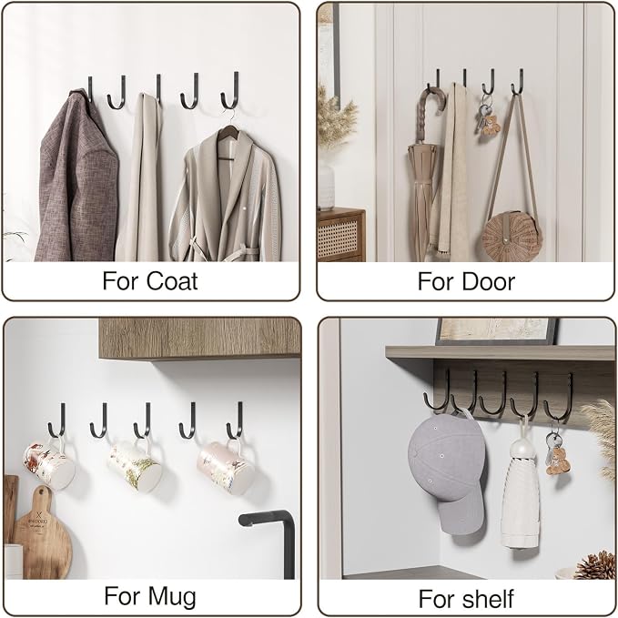 Wall Hooks for Hanging Towel/Coat - 22LB Screw in Metal Hanger Wall Mount - Image 6
