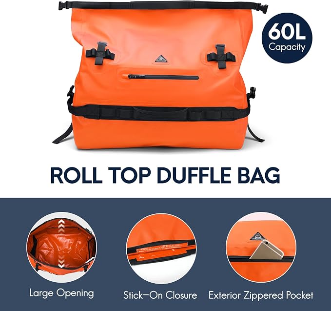 Haimont Large Waterproof Duffel Backpack Roll-Top Heavy Duty Dry Duffle Bag - Image 4