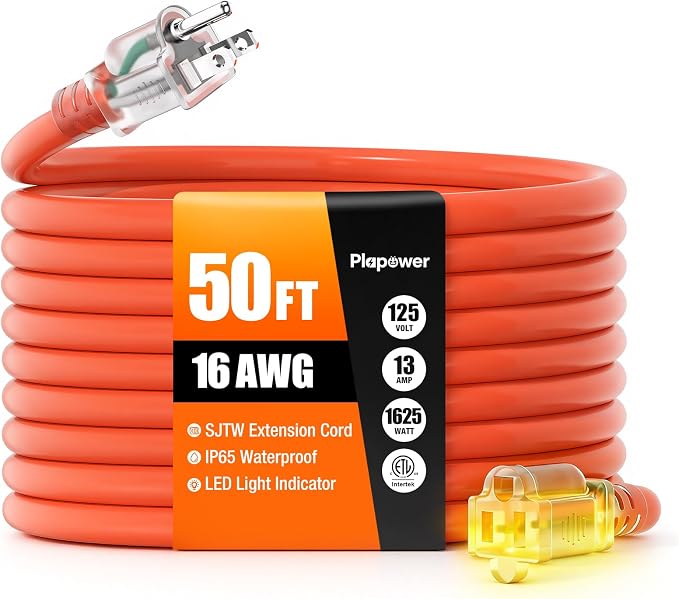 50 FT Outdoor Extension Cord Waterproof, 16/3 Gauge Heavy Duty 3 Prong Power by Unknown
