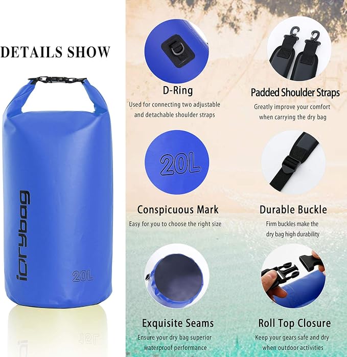 IDRYBAG Dry Bag for Kayaking Waterproof 2L/5L/10L/15L/20L, Small Dry Sack - Image 2