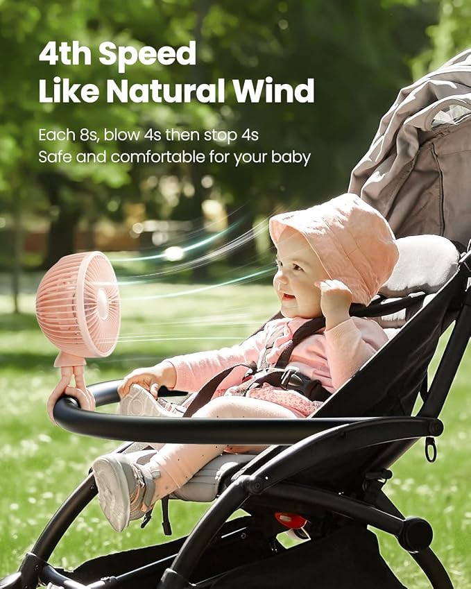 Gaiatop Baby Stroller Fan, 4000mAh Oscillating Mini Portable Fan - Image 6