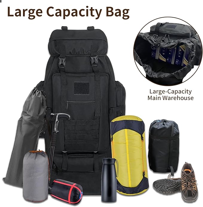 70L/100L Hiking Backpack with USB Charging Port, Expandable Large Military - Image 6