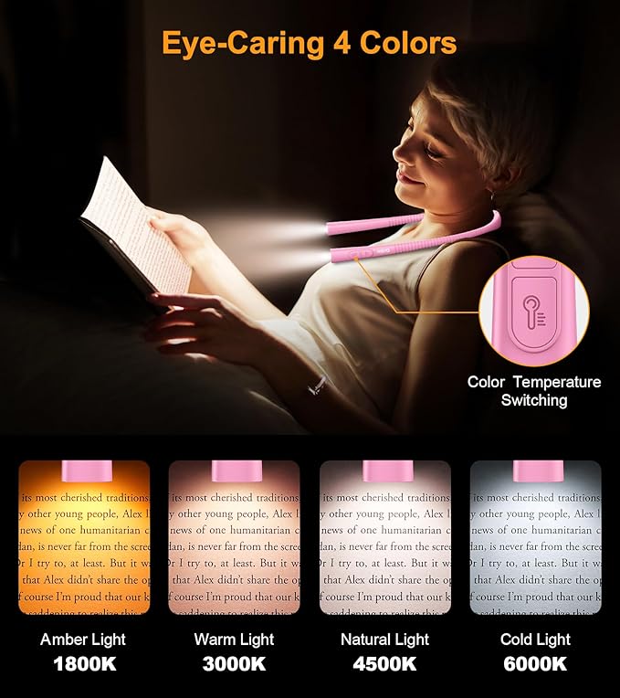 Gritin Book Light, Eye Caring 4-Color & 5-Brightness Neck Light Reading Light- - Image 3