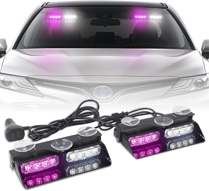 XRIDONSEN 2 in 1 Emergency Dash Strobe Lights Purple White Interior Front/Rear by XRIDONSEN