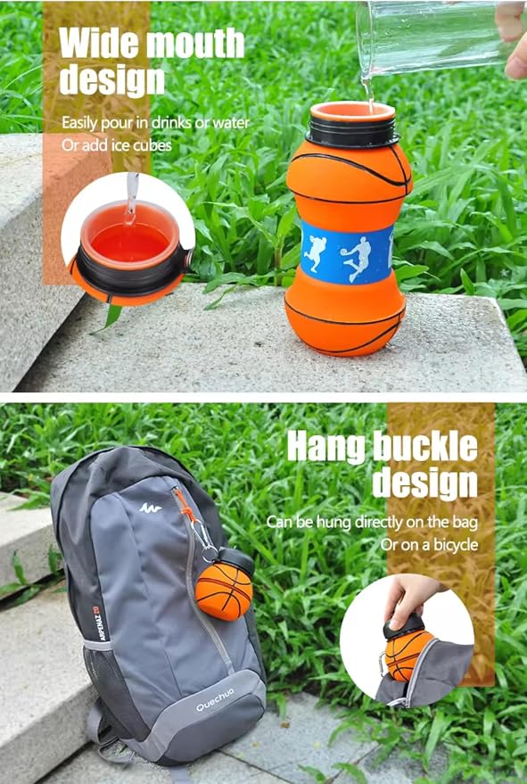 Soccer Water Bottle, 34oz Collapsible Silicone BPA-Free Kids Sports Bottle - Image 2
