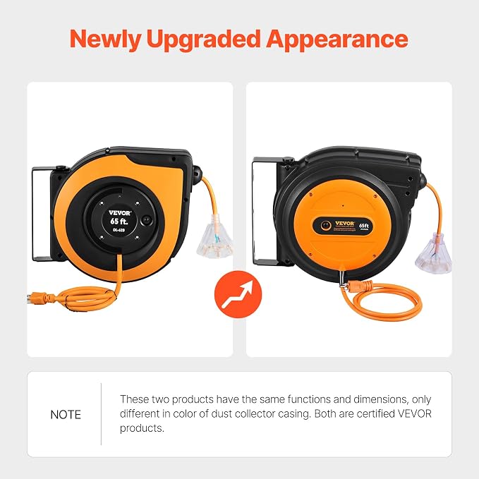 VEVOR Retractable Extension Cord Reel, 65 FT, Heavy Duty 12AWG/3C SJTOW Power - Image 8